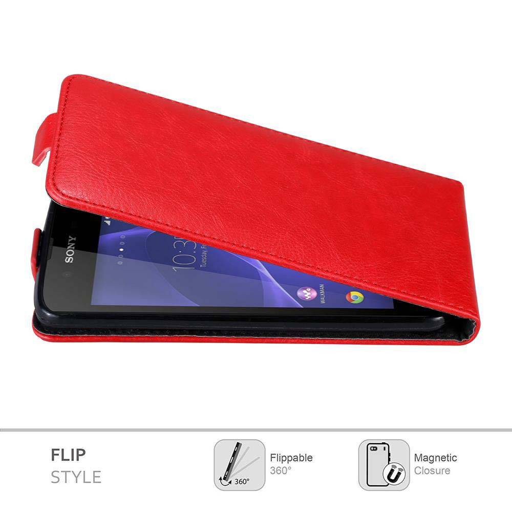 Cadorabo Hülle für Sony Xperia E3 Schutz Hülle in Rot Flip Etui Handyhülle Case Cover