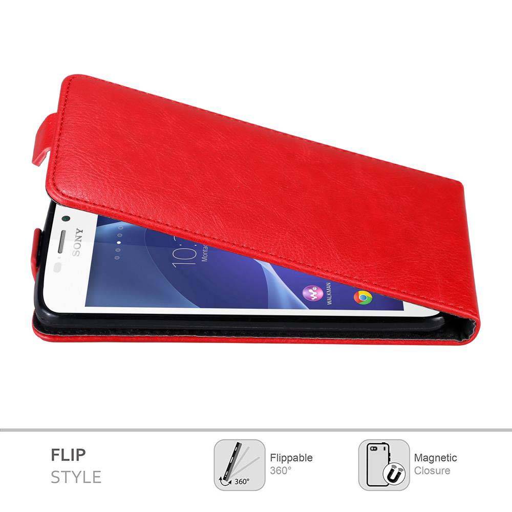 Cadorabo Hülle für Sony Xperia M2 / M2 AQUA Schutz Hülle in Rot Flip Etui Handyhülle Case Cover
