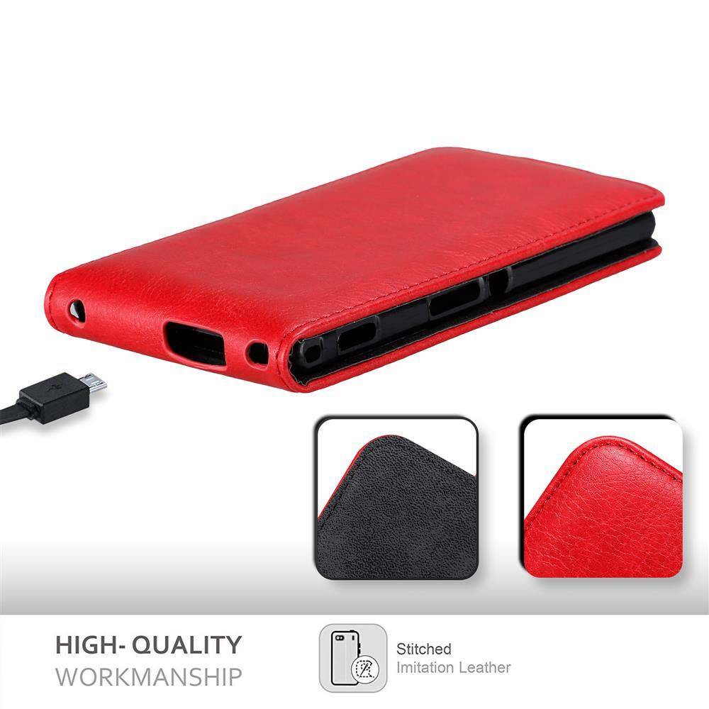 Cadorabo Hülle für Sony Xperia M2 / M2 AQUA Schutz Hülle in Rot Flip Etui Handyhülle Case Cover
