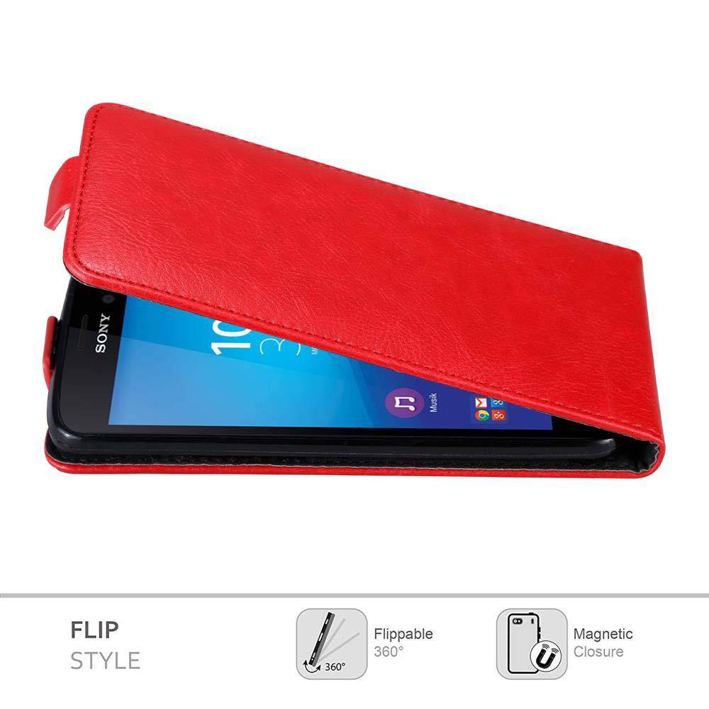 Cadorabo Hülle für Sony Xperia M4 AQUA Schutz Hülle in Rot Flip Etui Handyhülle Case Cover