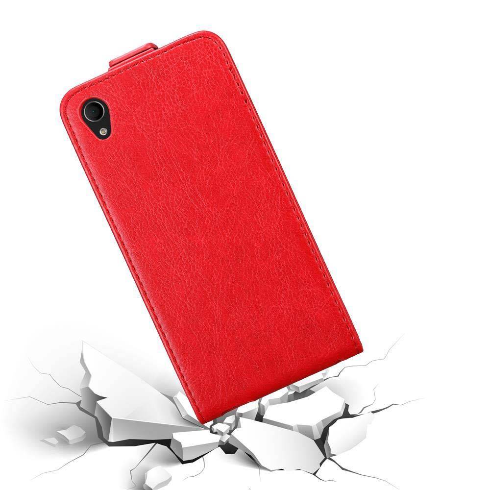 Cadorabo Hülle für Sony Xperia M4 AQUA Schutz Hülle in Rot Flip Etui Handyhülle Case Cover
