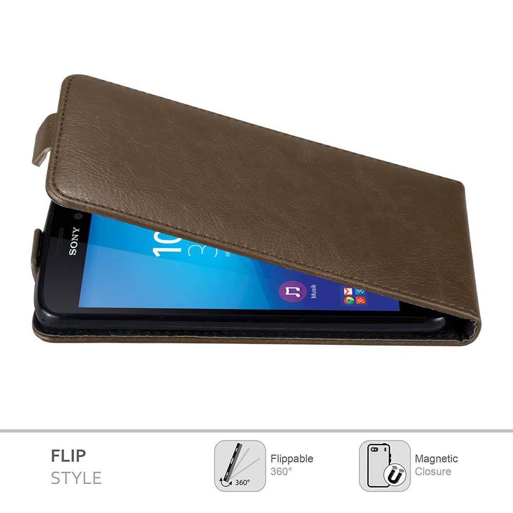 Cadorabo Hülle für Sony Xperia M4 AQUA Schutz Hülle in Braun Flip Etui Handyhülle Case Cover