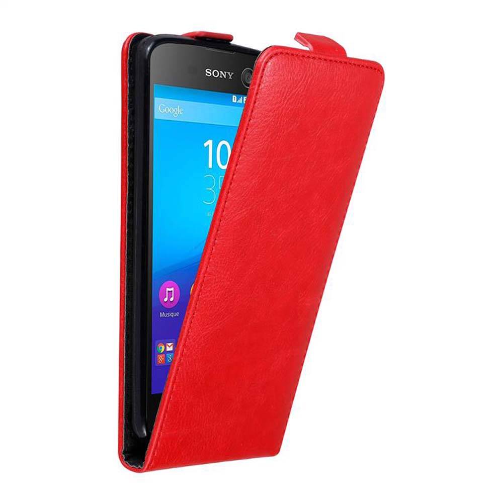 Cadorabo Hülle für Sony Xperia M5 Schutz Hülle in Rot Flip Etui Handyhülle Case Cover