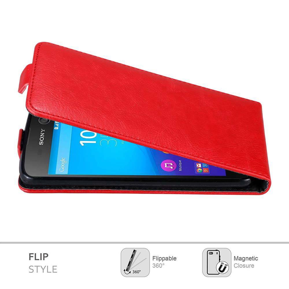 Cadorabo Hülle für Sony Xperia M5 Schutz Hülle in Rot Flip Etui Handyhülle Case Cover