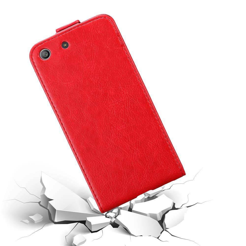 Cadorabo Hülle für Sony Xperia M5 Schutz Hülle in Rot Flip Etui Handyhülle Case Cover