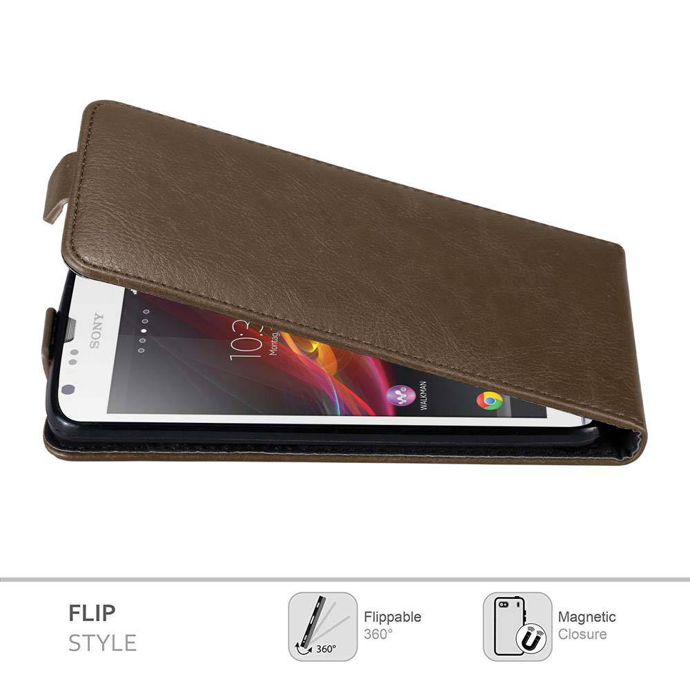 Cadorabo Hülle für Sony Xperia SP Schutz Hülle in Braun Flip Etui Handyhülle Case Cover
