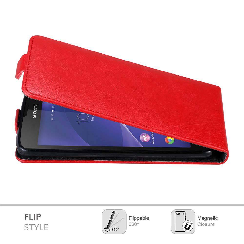 Cadorabo Hülle für Sony Xperia T3 Schutz Hülle in Rot Flip Etui Handyhülle Case Cover