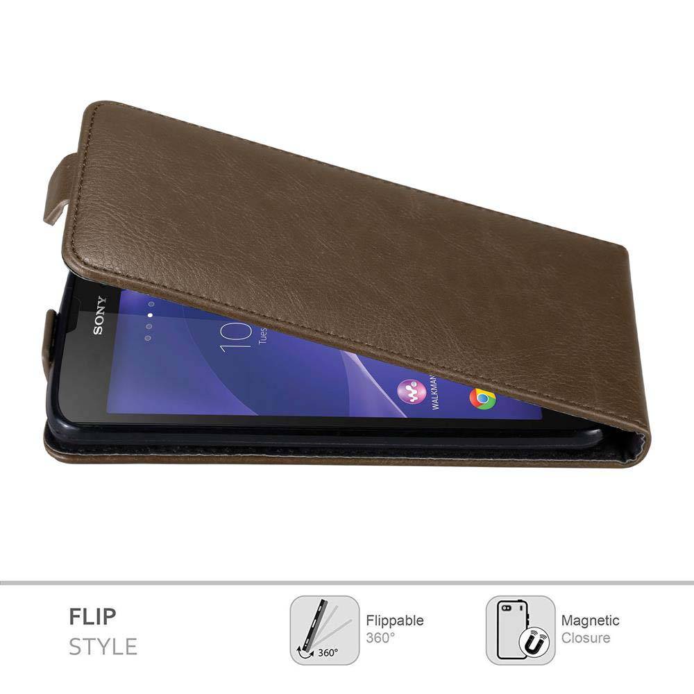 Cadorabo Hülle für Sony Xperia T3 Schutz Hülle in Braun Flip Etui Handyhülle Case Cover
