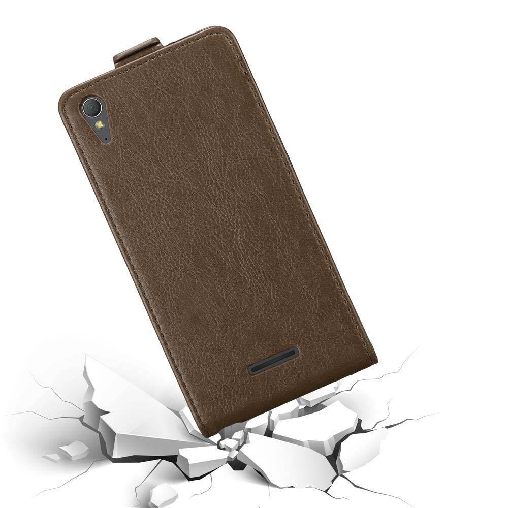 Cadorabo Hülle für Sony Xperia T3 Schutz Hülle in Braun Flip Etui Handyhülle Case Cover