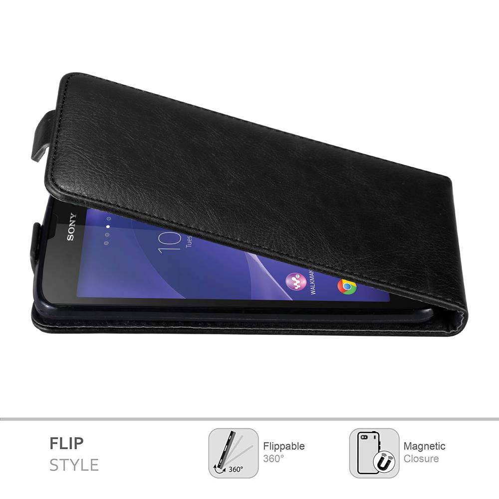 Cadorabo Hülle für Sony Xperia T3 Schutz Hülle in Schwarz Flip Etui Handyhülle Case Cover
