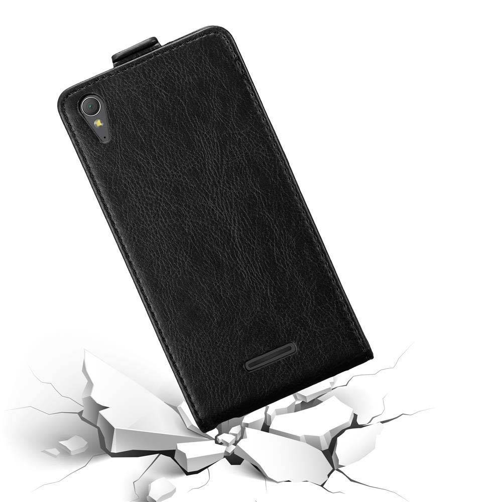 Cadorabo Hülle für Sony Xperia T3 Schutz Hülle in Schwarz Flip Etui Handyhülle Case Cover