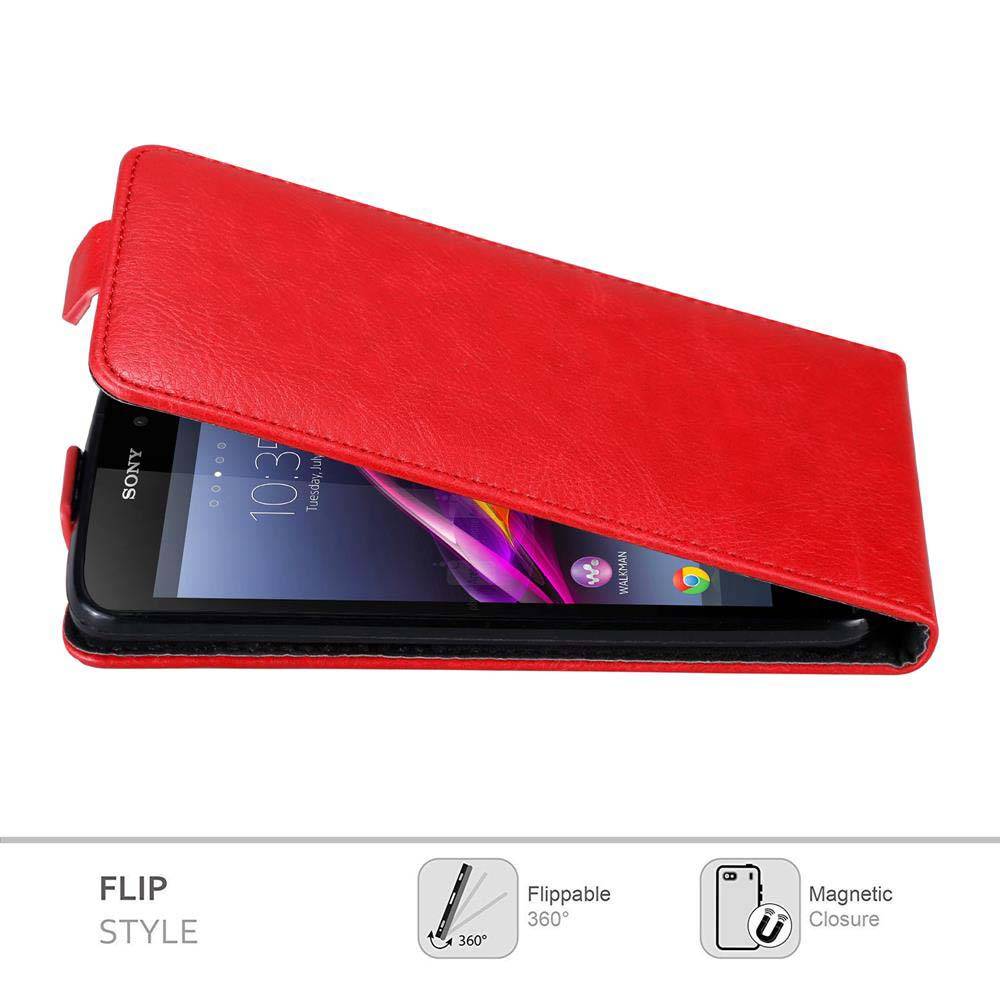 Cadorabo Hülle für Sony Xperia Z1 Schutz Hülle in Rot Flip Etui Handyhülle Case Cover