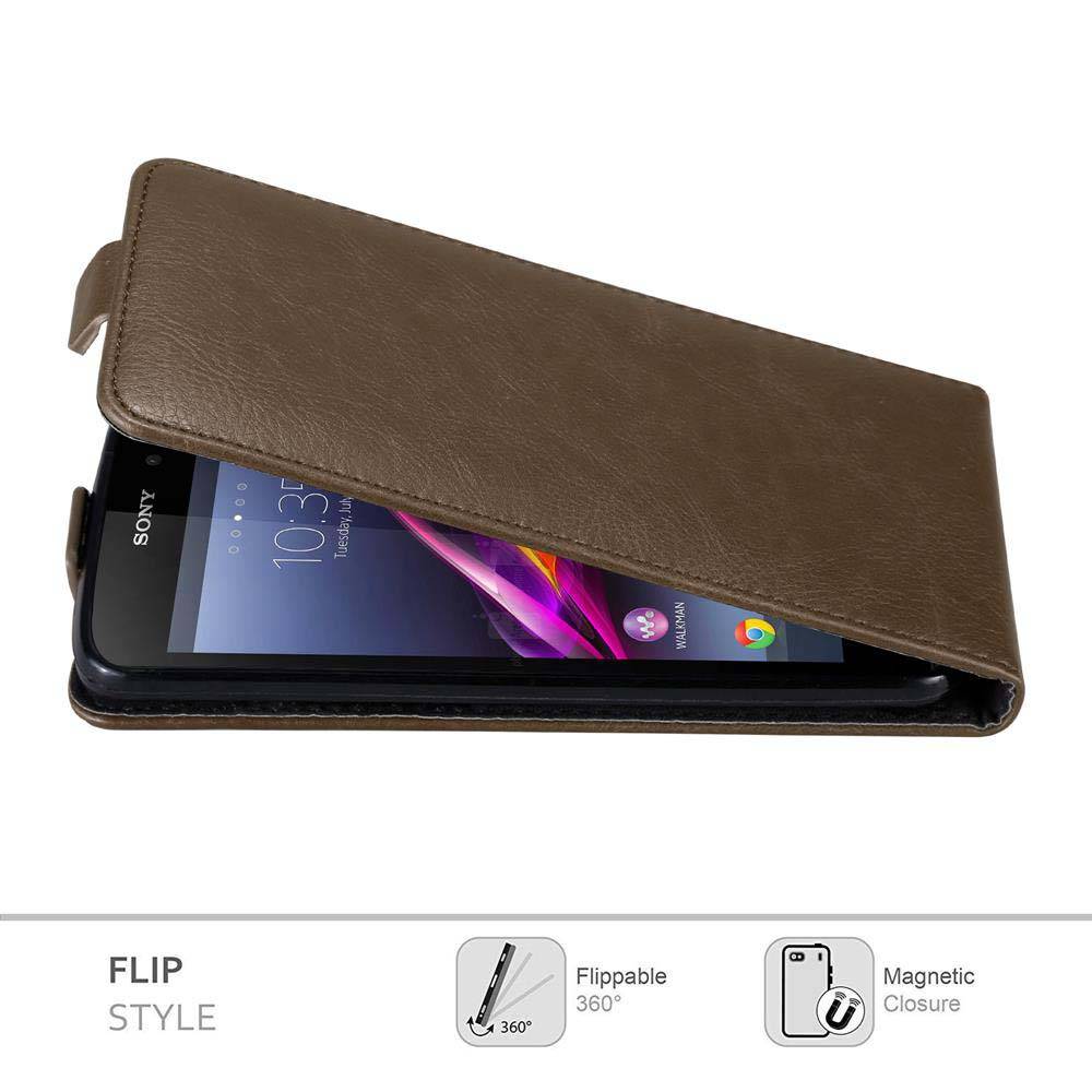 Cadorabo Hülle für Sony Xperia Z1 Schutz Hülle in Braun Flip Etui Handyhülle Case Cover