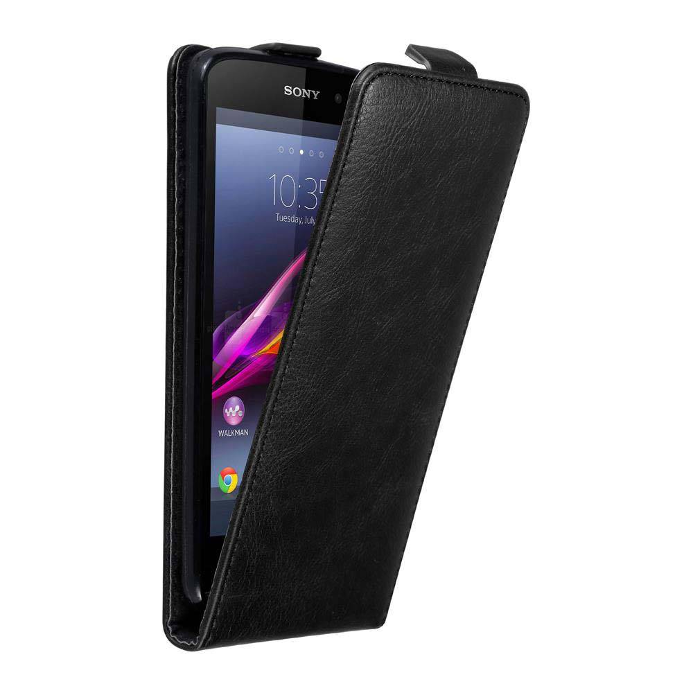Cadorabo Hülle für Sony Xperia Z1 Schutz Hülle in Schwarz Flip Etui Handyhülle Case Cover
