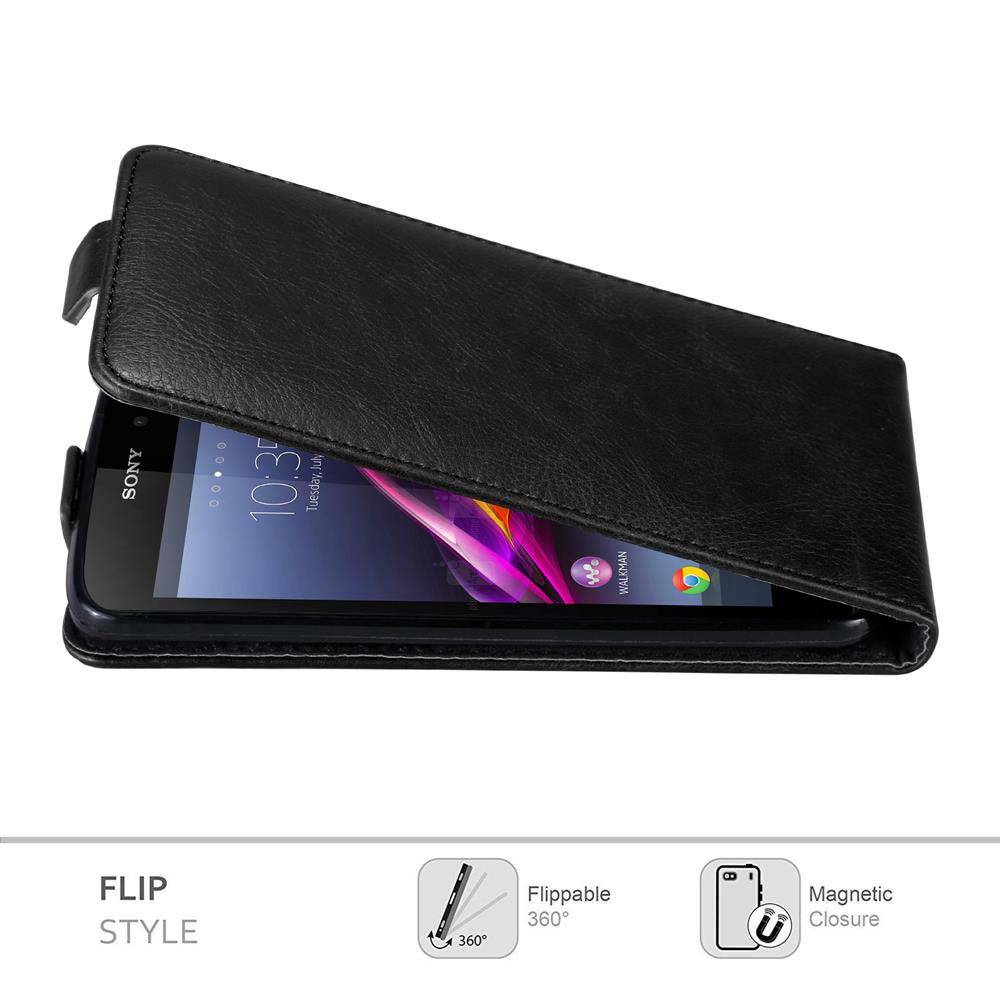 Cadorabo Hülle für Sony Xperia Z1 Schutz Hülle in Schwarz Flip Etui Handyhülle Case Cover