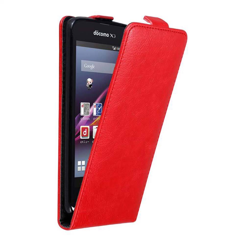 Cadorabo Hülle für Sony Xperia Z1 COMPACT Schutz Hülle in Rot Flip Etui Handyhülle Case Cover
