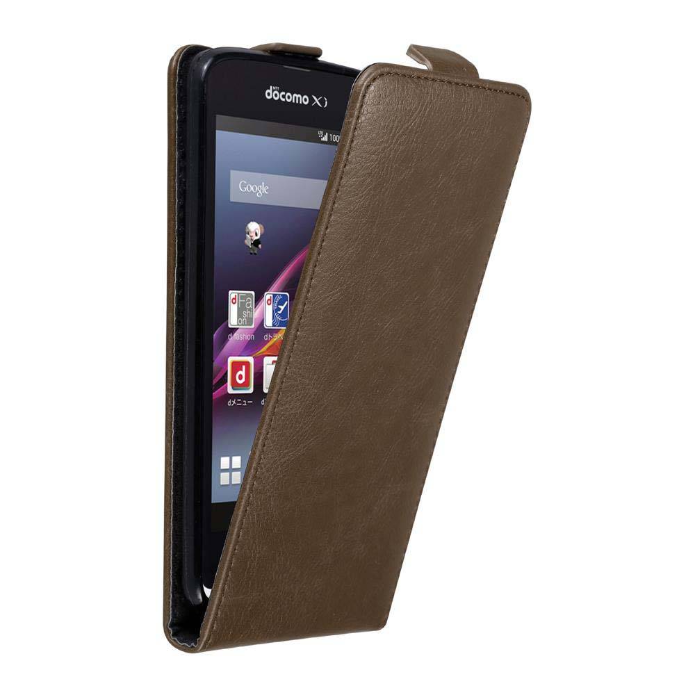 Cadorabo Hülle für Sony Xperia Z1 COMPACT Schutz Hülle in Braun Flip Etui Handyhülle Case Cover