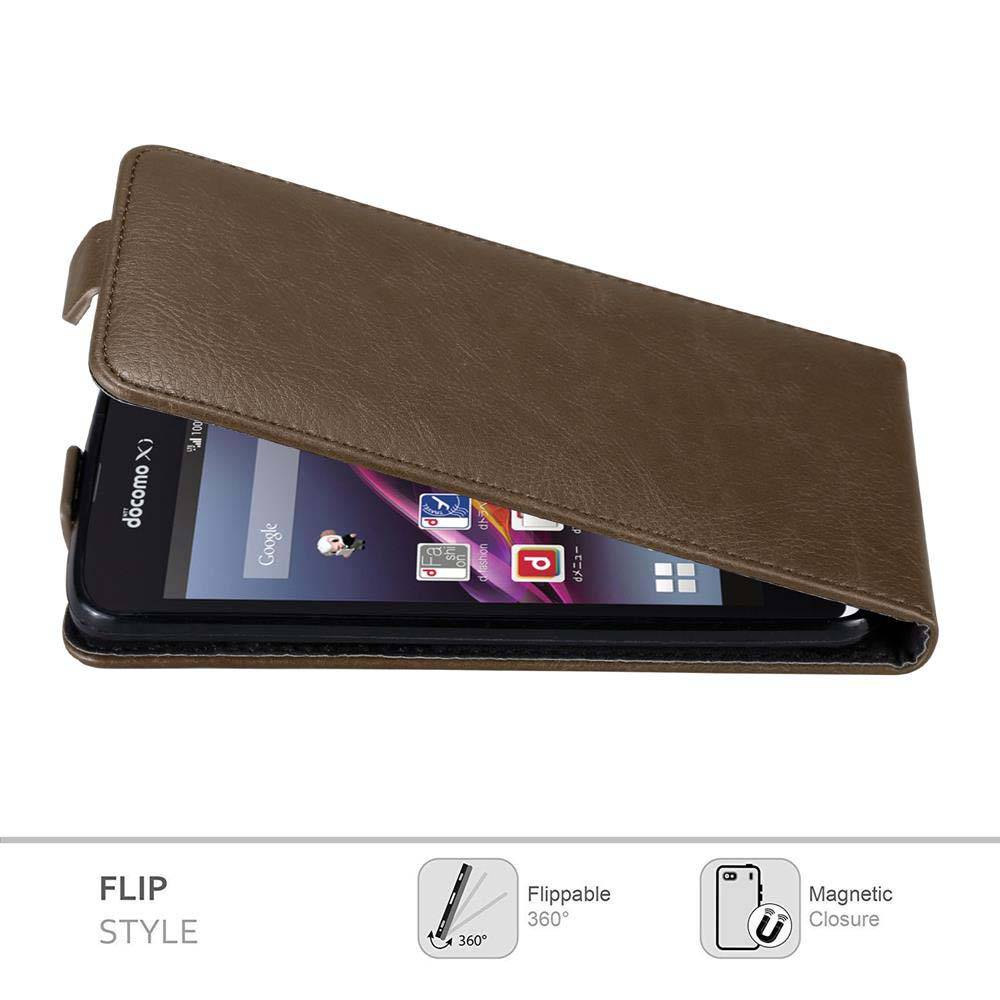 Cadorabo Hülle für Sony Xperia Z1 COMPACT Schutz Hülle in Braun Flip Etui Handyhülle Case Cover