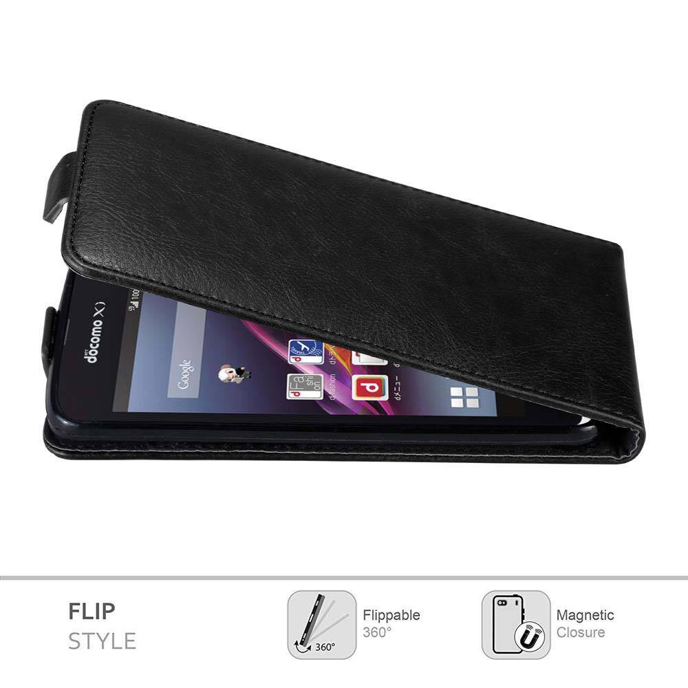 Cadorabo Hülle für Sony Xperia Z1 COMPACT Schutz Hülle in Schwarz Flip Etui Handyhülle Case Cover