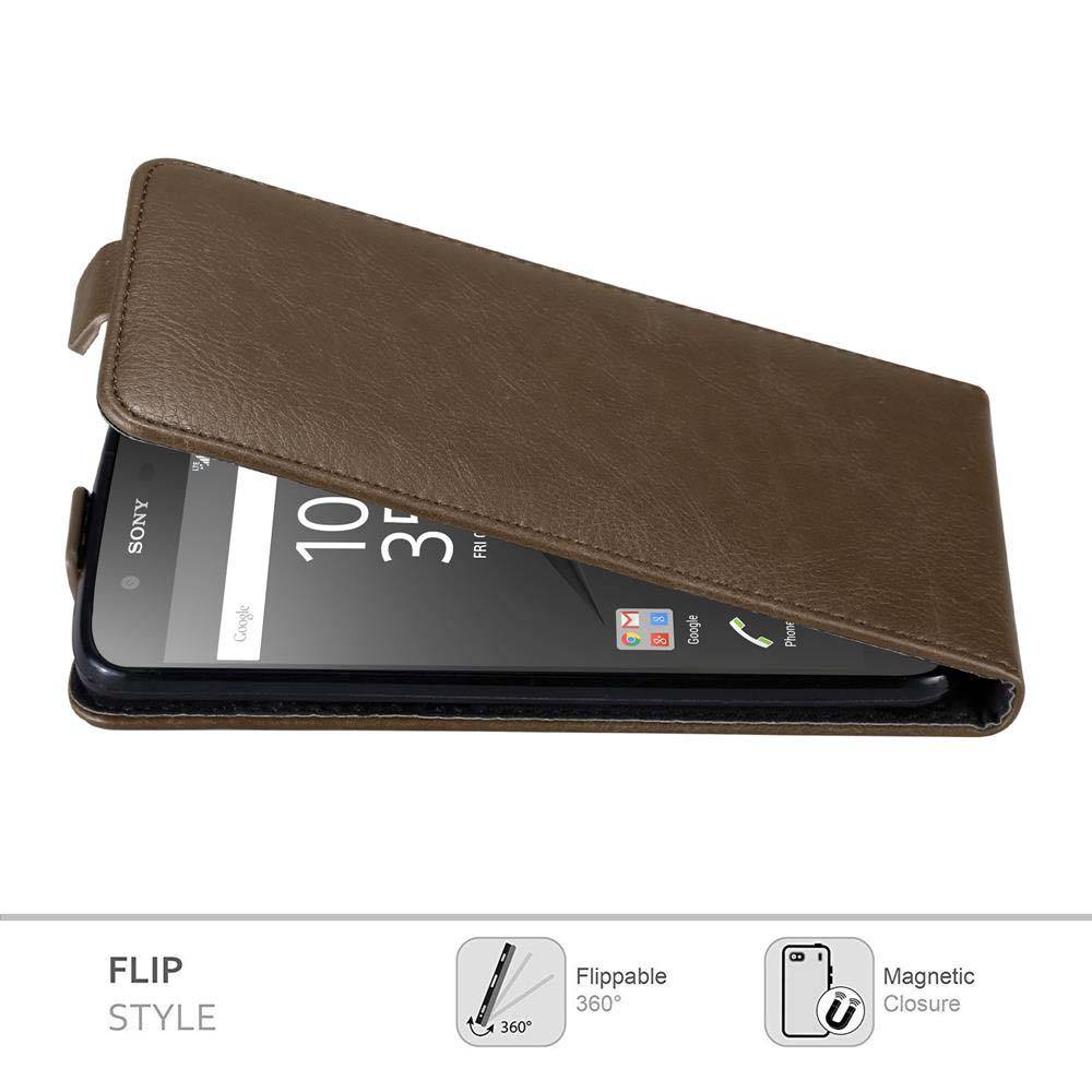 Cadorabo Hülle für Sony Xperia Z5 Schutz Hülle in Braun Flip Etui Handyhülle Case Cover