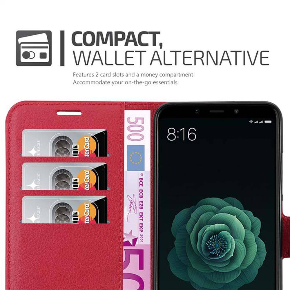 Cadorabo Hülle für Xiaomi Mi A2 / Mi 6X Schutz Hülle in Rot Handyhülle Etui Case Cover Magnetverschluss