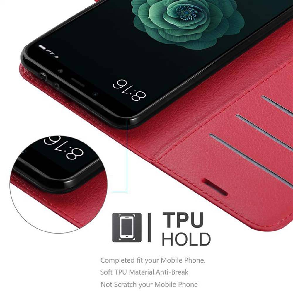 Cadorabo Hülle für Xiaomi Mi A2 / Mi 6X Schutz Hülle in Rot Handyhülle Etui Case Cover Magnetverschluss