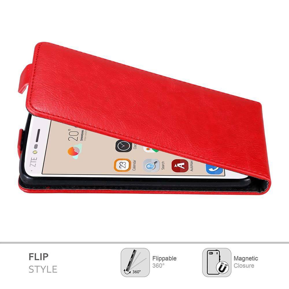 Cadorabo Hülle für ZTE Blade V8 Schutz Hülle in Rot Flip Etui Handyhülle Case Cover