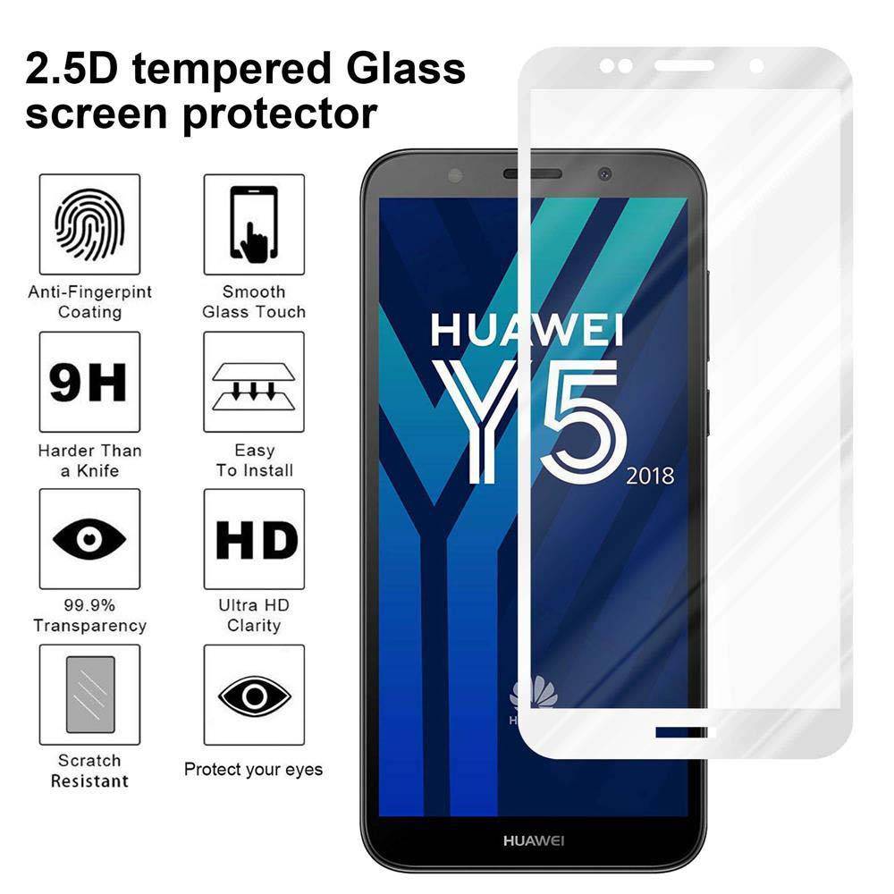 Cadorabo Panzerfolie für Huawei Y5 2018 Schutzfolie in Weiß Vollbild Folie Tempered Display Schutzglas