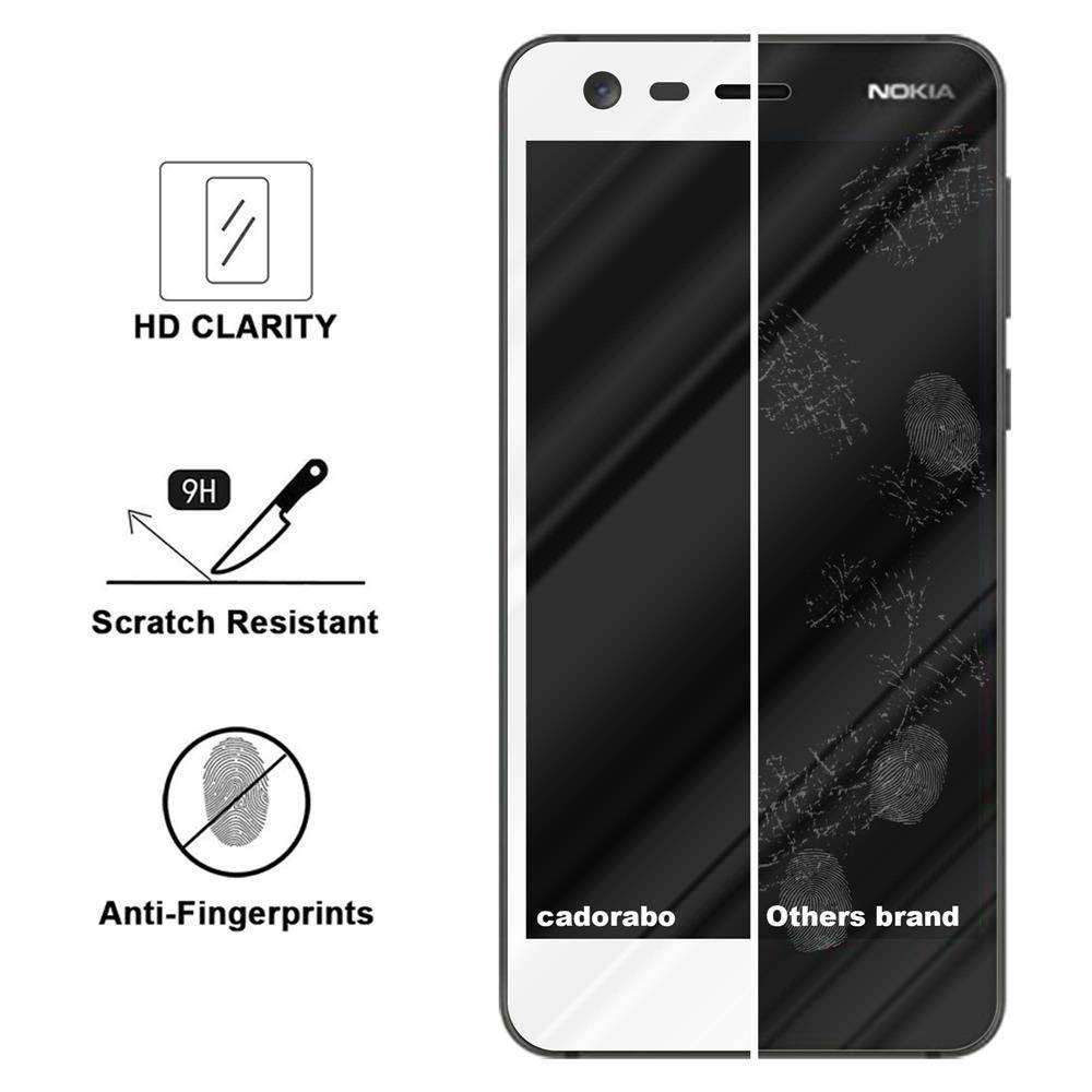 Cadorabo Panzerfolie für Nokia 2 2017 Schutzfolie in Weiß Vollbild Folie Tempered Display Schutzglas