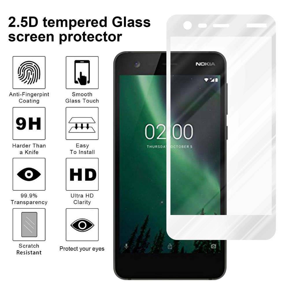 Cadorabo Panzerfolie für Nokia 2 2017 Schutzfolie in Weiß Vollbild Folie Tempered Display Schutzglas