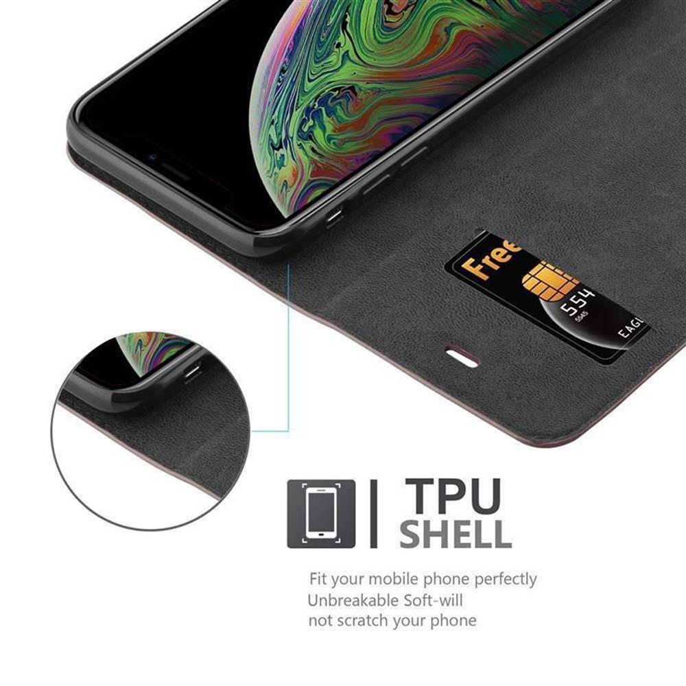 Cadorabo Hülle für Apple iPhone XS MAX Schutz Hülle in Braun Handyhülle Etui Case Cover Magnetverschluss