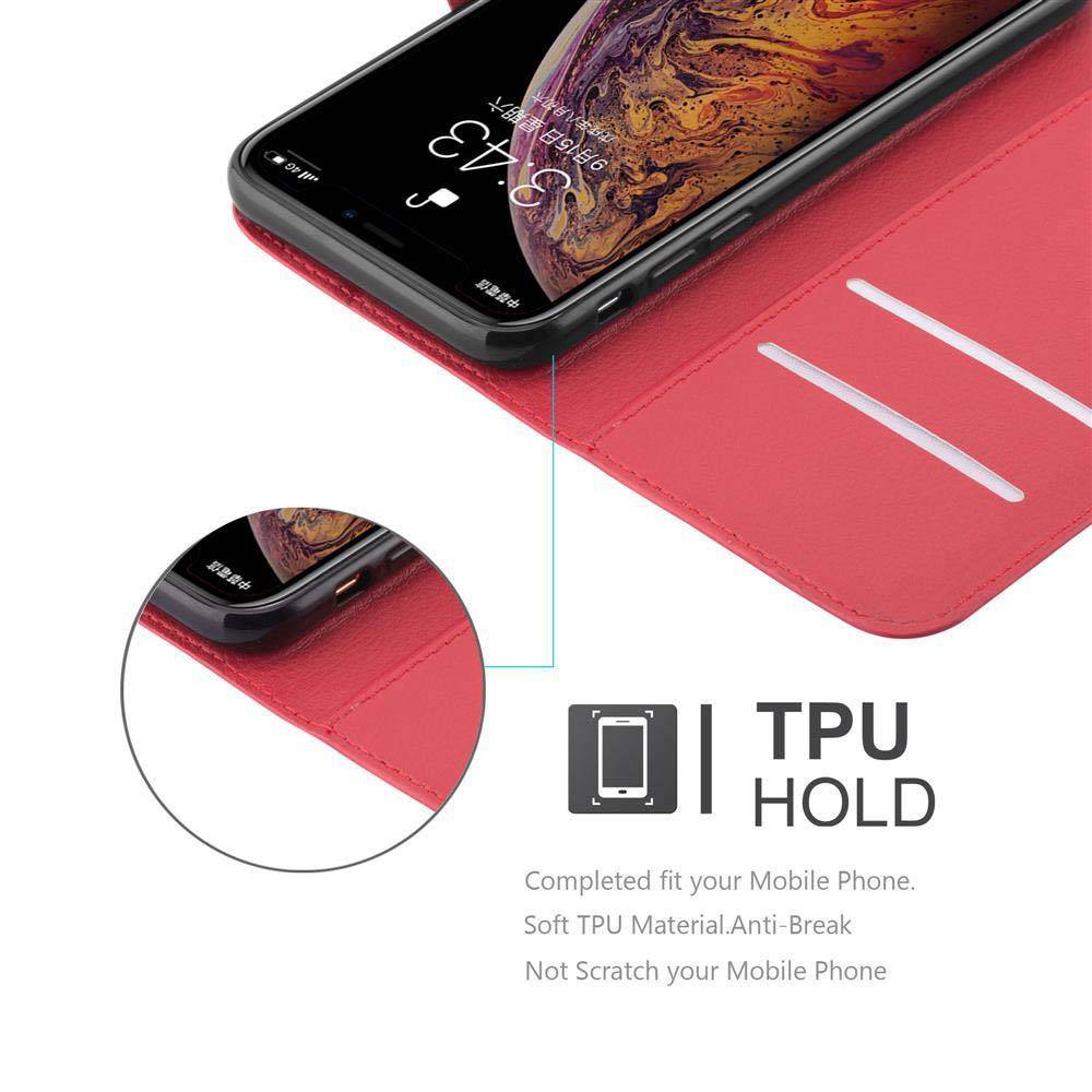 Cadorabo Hülle für Apple iPhone XS MAX Schutz Hülle in Rot Handyhülle Etui Case Cover Magnetverschluss