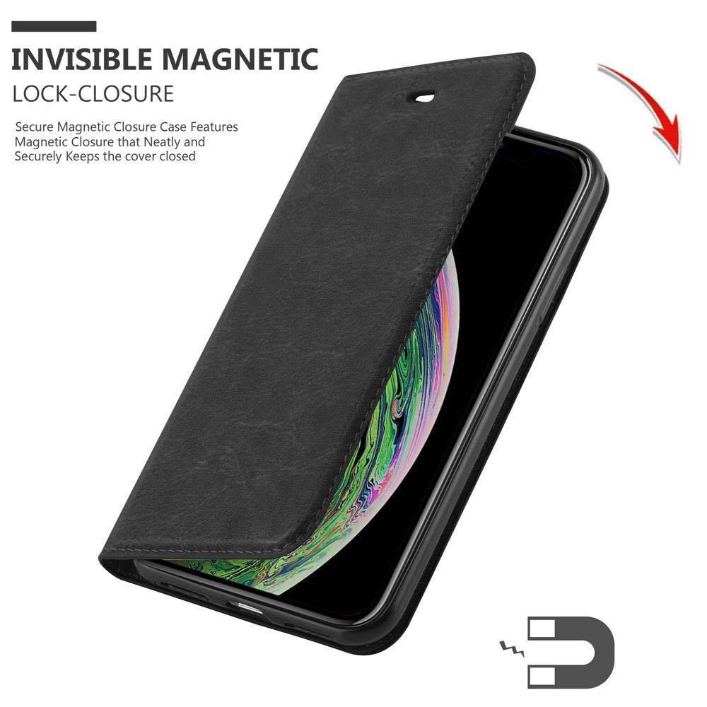 Cadorabo Hülle für Apple iPhone XS MAX Schutz Hülle in Schwarz Handyhülle Etui Case Cover Magnetverschluss