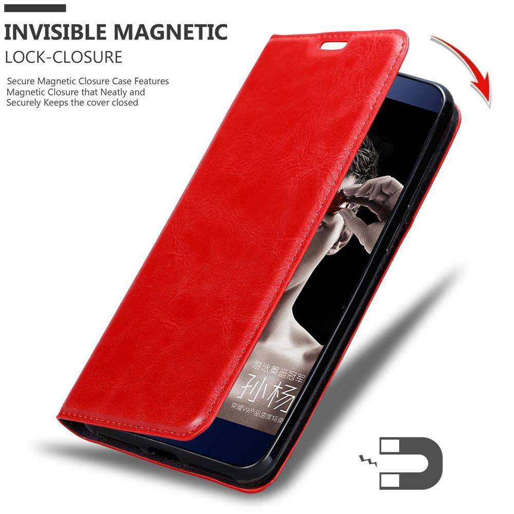 Cadorabo Hülle für Honor V9 Schutz Hülle in Rot Handyhülle Etui Case Cover Magnetverschluss