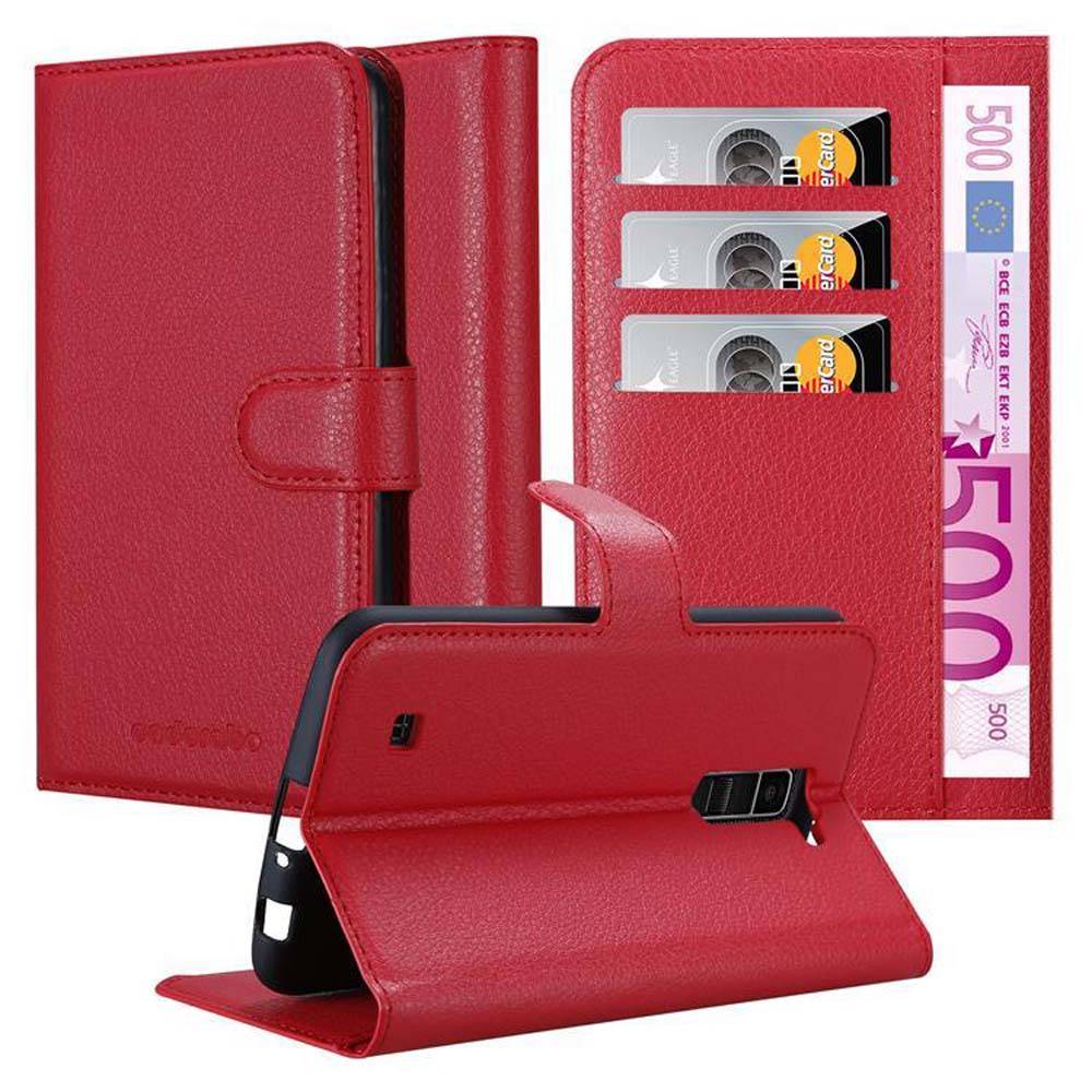 Cadorabo Hülle für LG K10 2016 Schutz Hülle in Rot Handyhülle Etui Case Cover Magnetverschluss