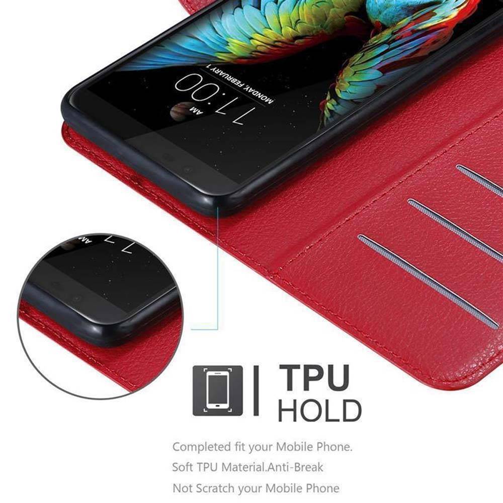 Cadorabo Hülle für LG K10 2016 Schutz Hülle in Rot Handyhülle Etui Case Cover Magnetverschluss