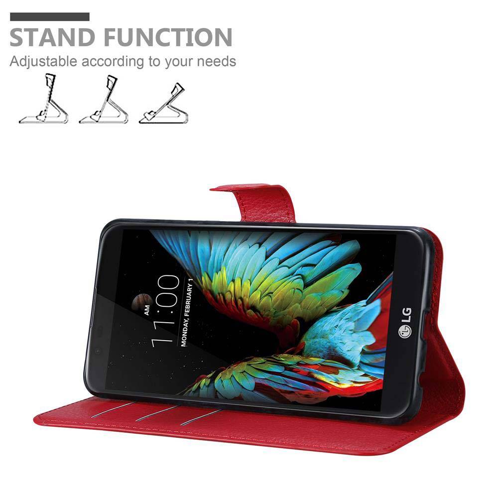 Cadorabo Hülle für LG K10 2016 Schutz Hülle in Rot Handyhülle Etui Case Cover Magnetverschluss