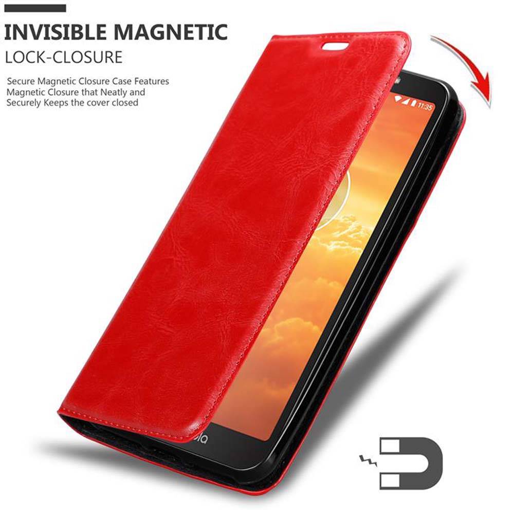 Cadorabo Hülle für Motorola MOTO E5 PLAY Schutz Hülle in Rot Handyhülle Etui Case Cover Magnetverschluss