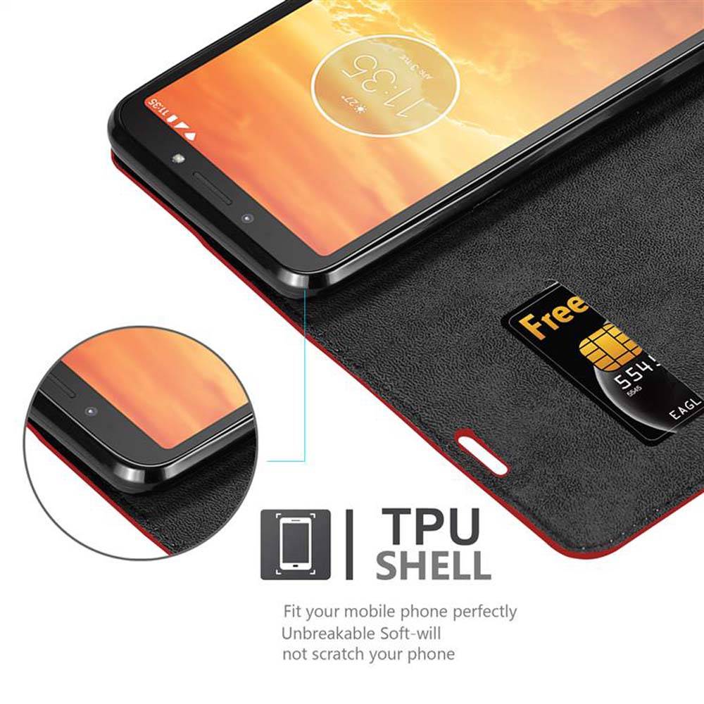Cadorabo Hülle für Motorola MOTO E5 PLAY Schutz Hülle in Rot Handyhülle Etui Case Cover Magnetverschluss