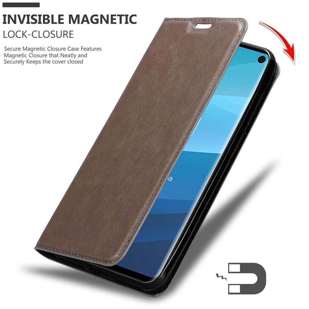 Cadorabo Hülle für Samsung Galaxy S10 4G Schutz Hülle in Braun Handyhülle Etui Case Cover Magnetverschluss
