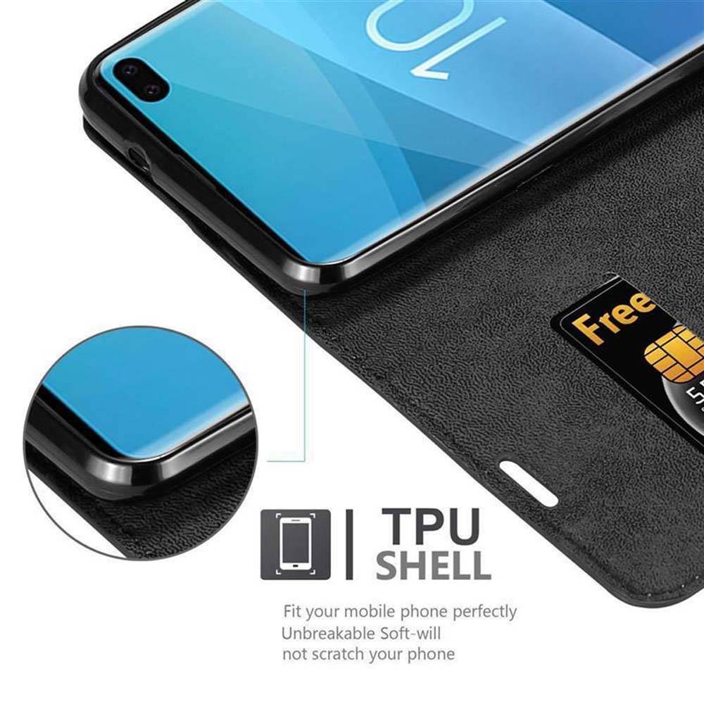 Cadorabo Hülle für Samsung Galaxy S10 PLUS Schutz Hülle in Schwarz Handyhülle Etui Case Cover Magnetverschluss