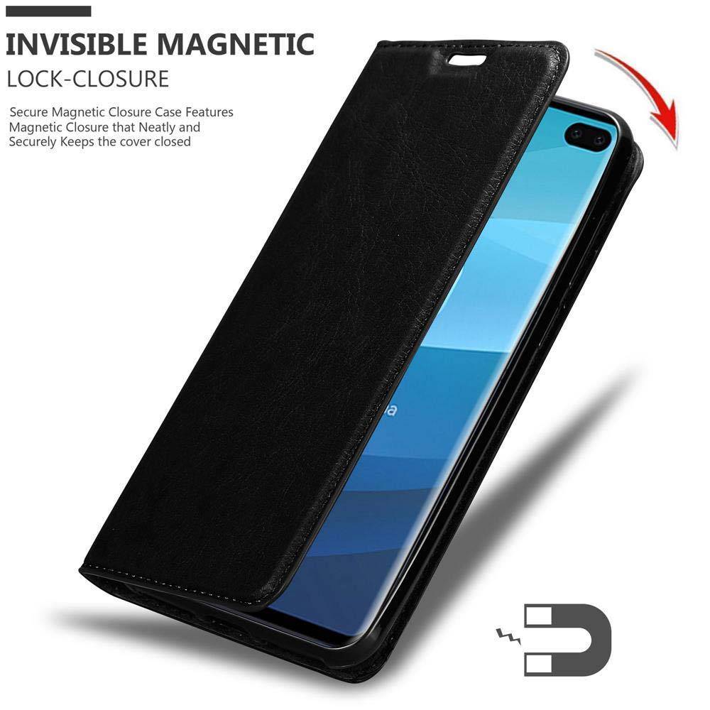 Cadorabo Hülle für Samsung Galaxy S10 PLUS Schutz Hülle in Schwarz Handyhülle Etui Case Cover Magnetverschluss