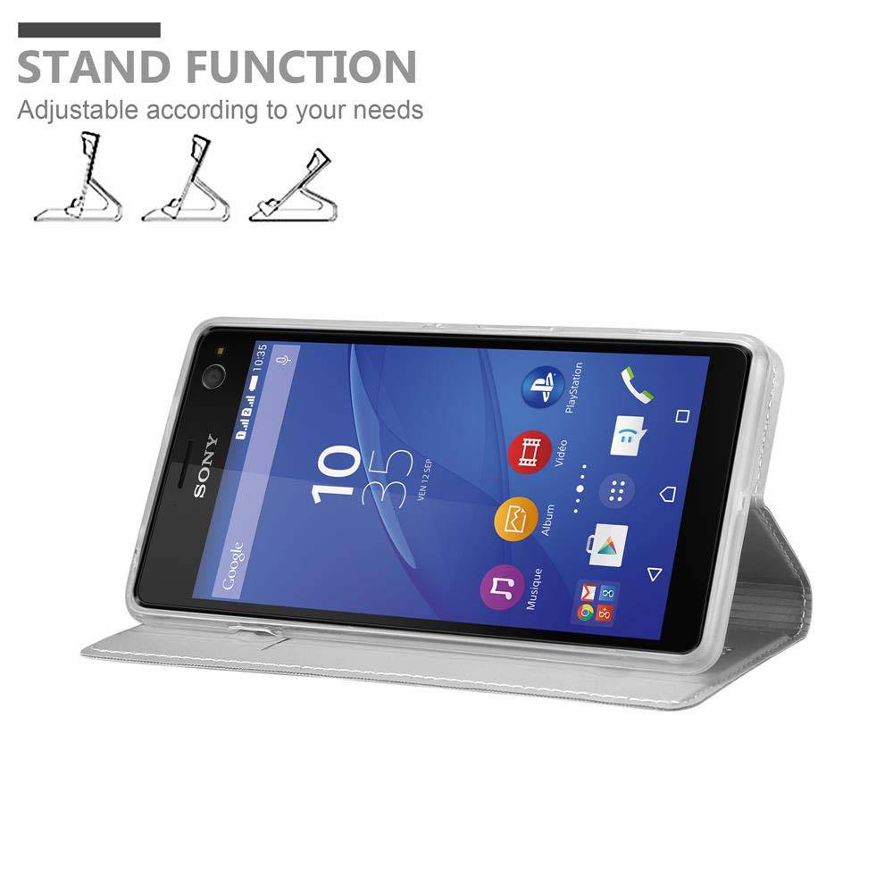 Cadorabo Handyhülle für Sony Xperia C4 Schutz Hülle in Silber Cover Etui Book Case Booklet