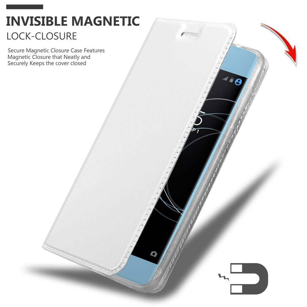 Cadorabo Handyhülle für Sony Xperia XA1 PLUS Schutz Hülle in Silber Cover Etui Book Case Booklet
