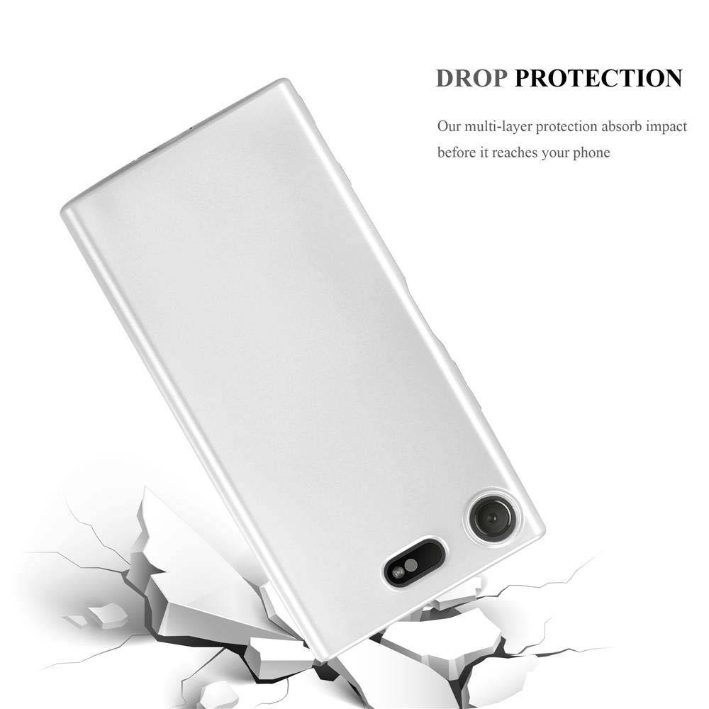Cadorabo Schutzhülle für Sony Xperia XZ1 COMPACT Hülle in Silber Handyhülle TPU Silikon Etui Cover Case