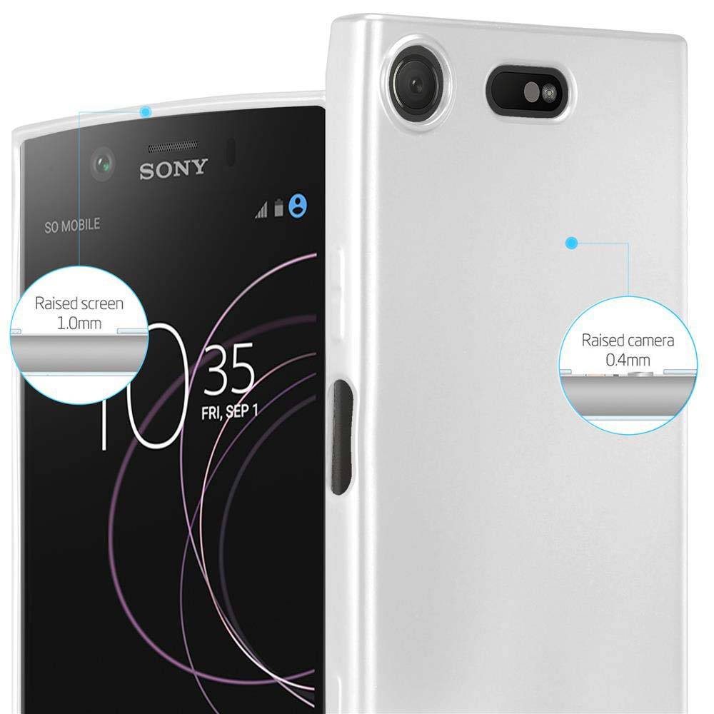 Cadorabo Schutzhülle für Sony Xperia XZ1 COMPACT Hülle in Silber Handyhülle TPU Silikon Etui Cover Case