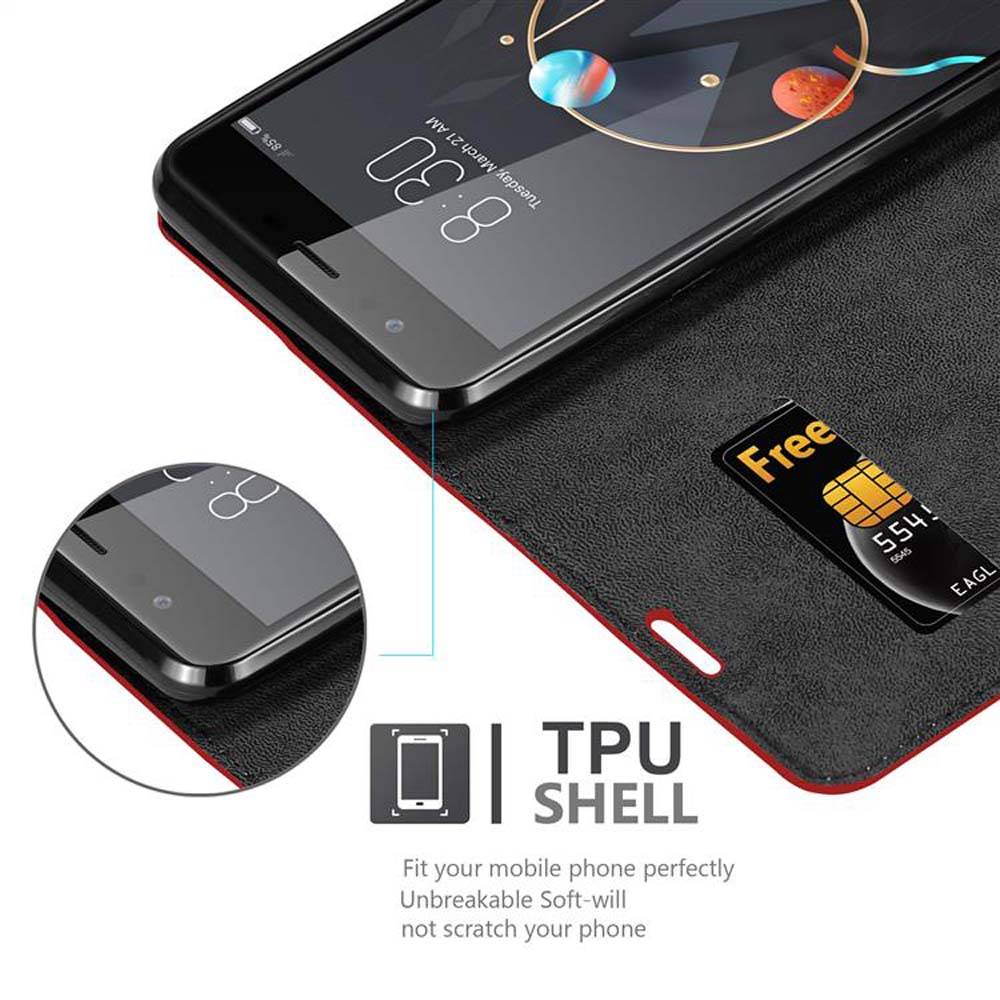 Cadorabo Hülle für ZTE Nubia M2 Schutz Hülle in Rot Handyhülle Etui Case Cover Magnetverschluss
