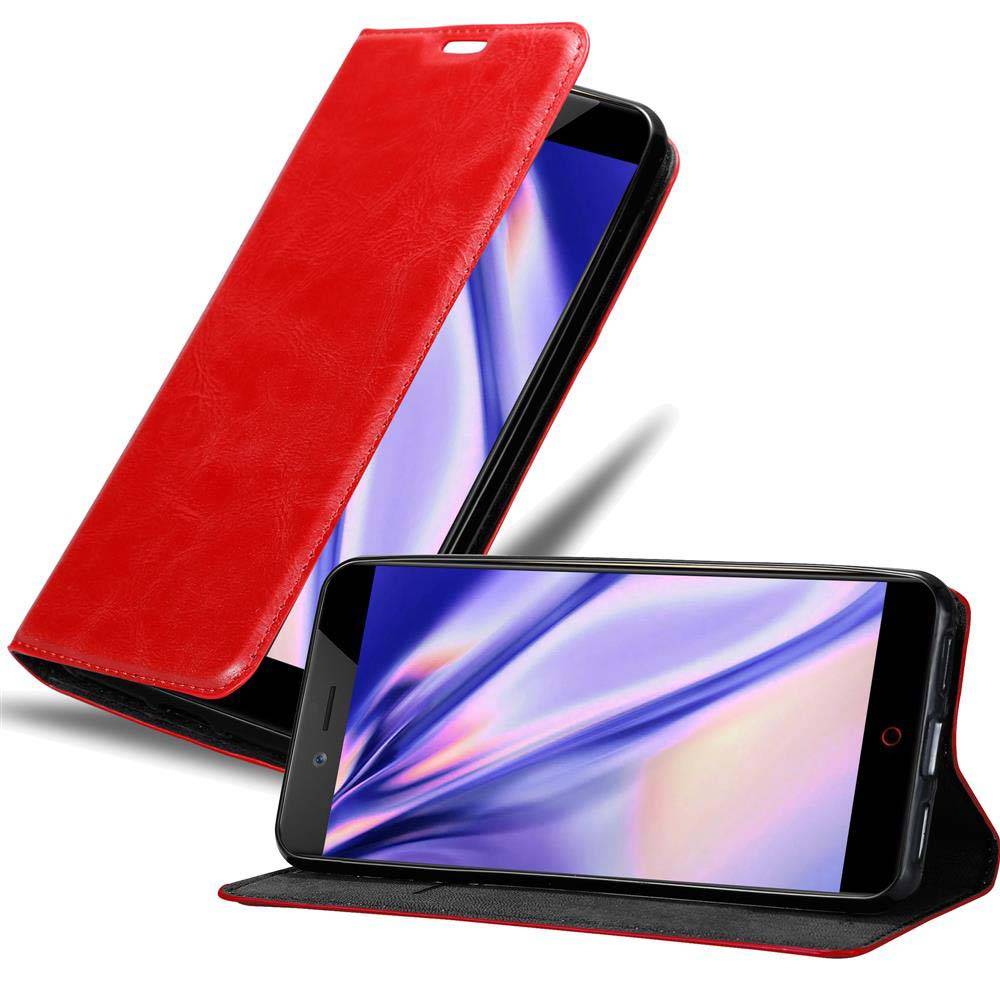 Cadorabo Hülle für ZTE Nubia Z17 MINI Schutz Hülle in Rot Handyhülle Etui Case Cover Magnetverschluss