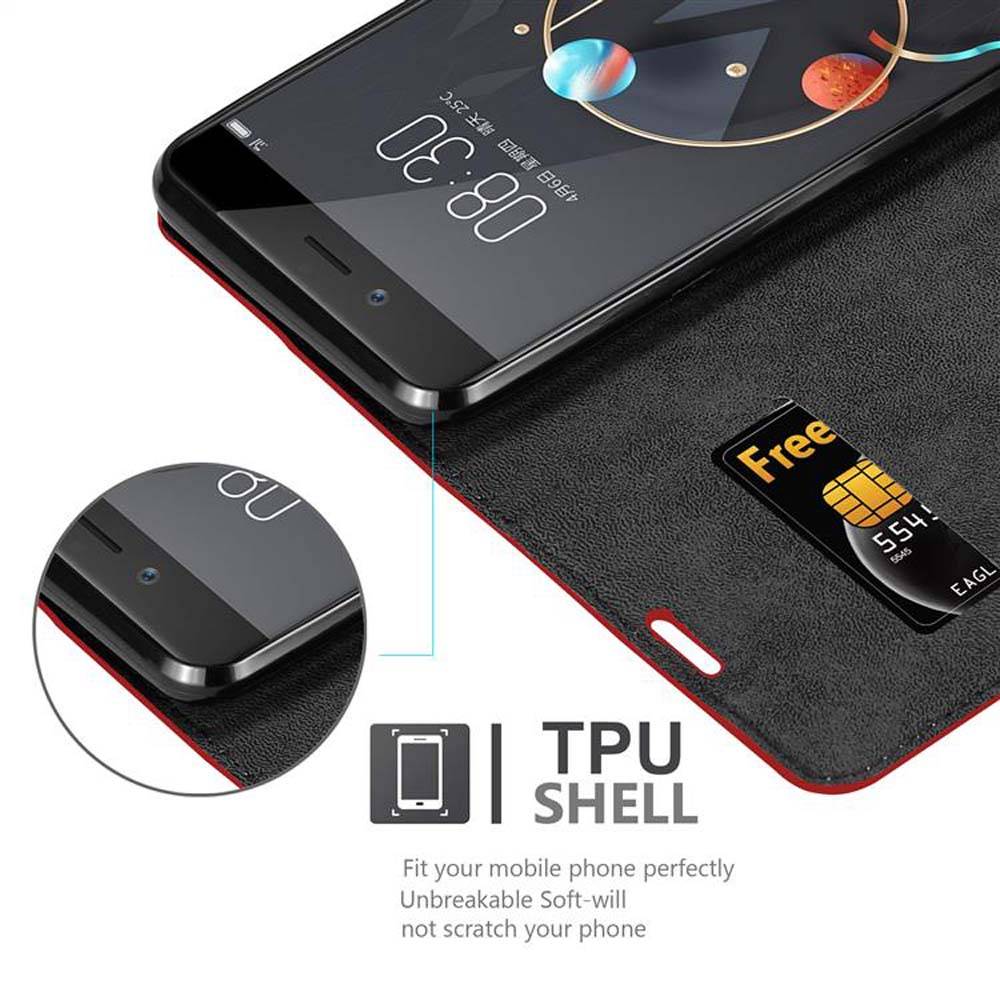 Cadorabo Hülle für ZTE Nubia Z17 MINI Schutz Hülle in Rot Handyhülle Etui Case Cover Magnetverschluss