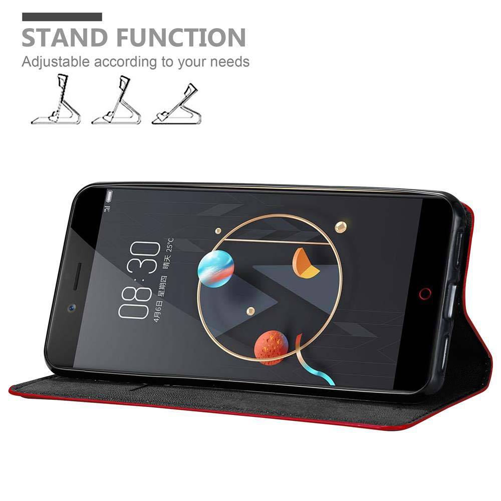 Cadorabo Hülle für ZTE Nubia Z17 MINI Schutz Hülle in Rot Handyhülle Etui Case Cover Magnetverschluss